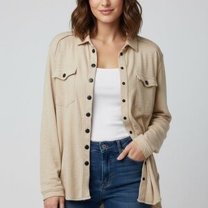 Free People Cream Long Sleeve Top